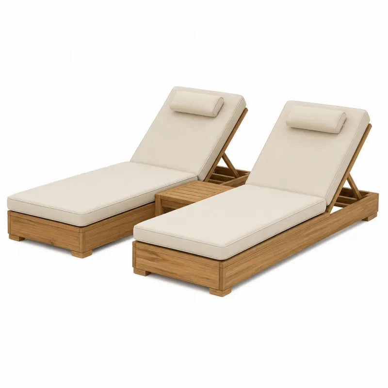 Zestaw le?ak¨®w z drewna teak z kremowymi