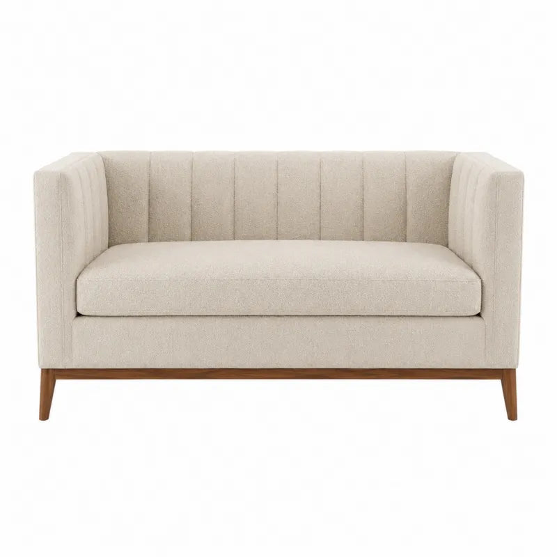 Sofa dwuosobowa tkanina poliestrowa be?owa drewno