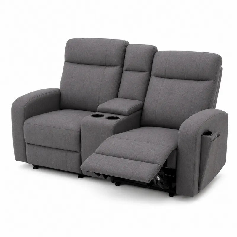 Szara dwuosobowa sofa rozk?adana z uchwytami na napoje, poliester, 180