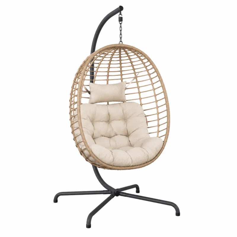 Wisz?cy fotel z poduszk? rattan be?owy