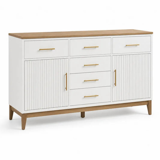 Bufet bia?o-d?bowy z szufladami i p¨®?kami 150x40x85 cm MDF i