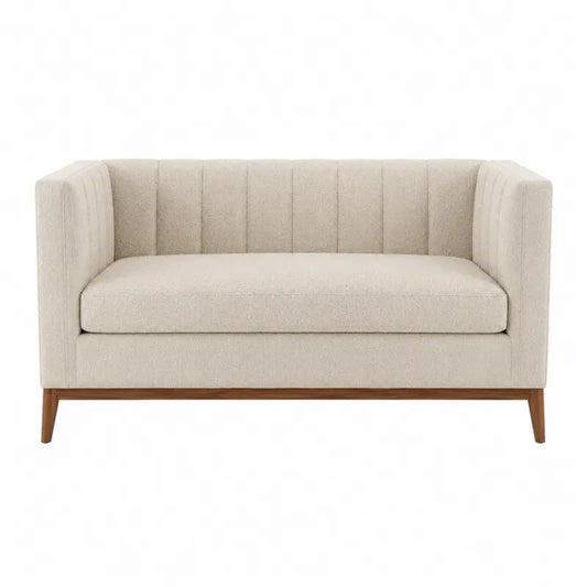 Sofa dwuosobowa tkanina poliestrowa be?owa drewno