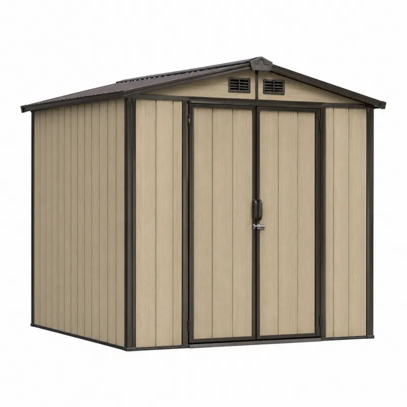 Metalowa szopa ogrodowa z panelami stalowymi be?owo-czarna 213x127x185